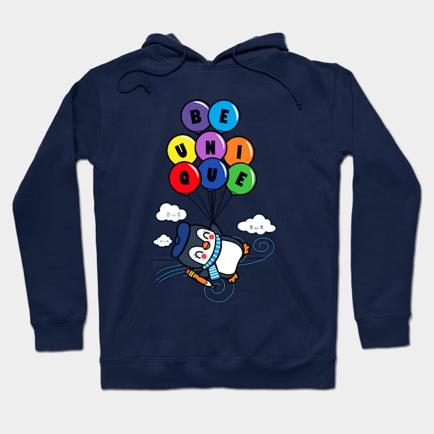 Be Unique Cute Kawaii Penguin Flying With Balloons Hoodie by BoggsNicolas